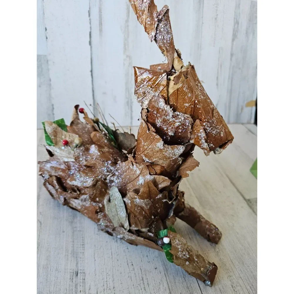 Leaf reindeer deer Xmas decor cabin rustic large as is